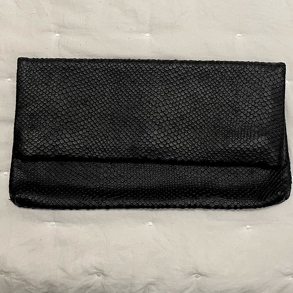 Snakeskin fold over clutch